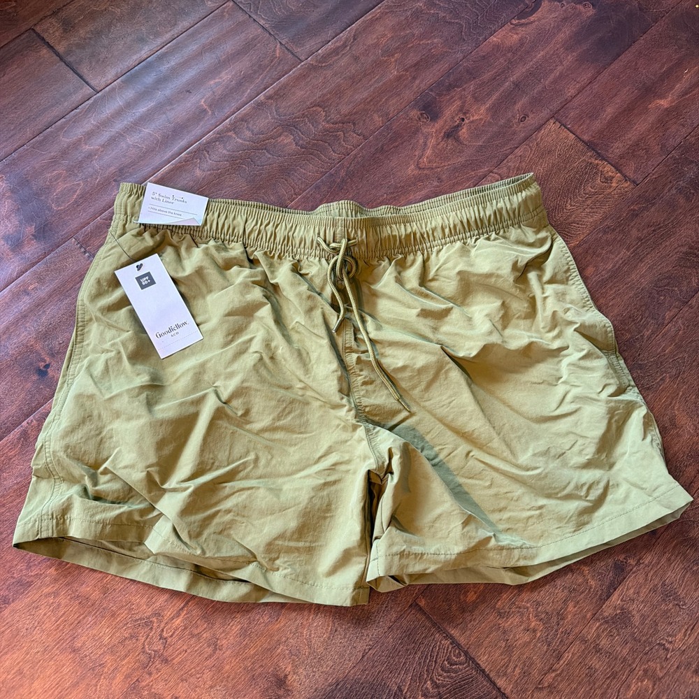 Goodfellow & Co Mens 5" Swim Trunks Olive Green Lined Mesh UPF 50+ Size Large
